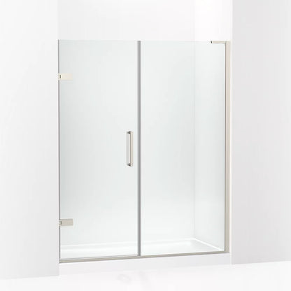 Kohler Frameless pivot shower door, 71-3/4" H x 57-1/4 - 58" W, with 3/8" thick Crystal Clear glass