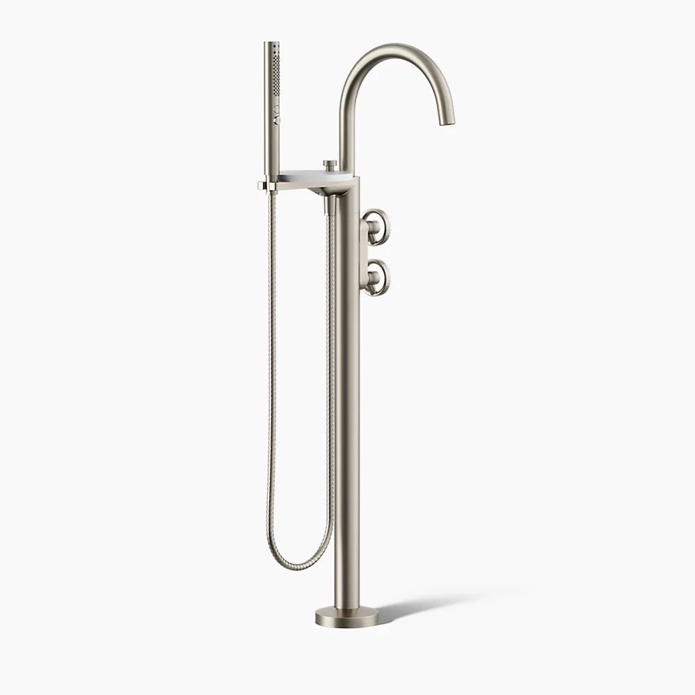 Kohler Floor-mount bath filler trim with industrial handles and handshower