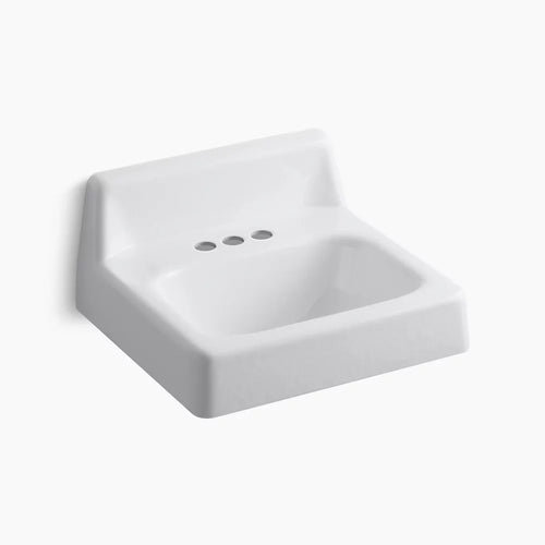 Kohler 20" x 18" wall-mount bathroom sink with 4" centerset faucet holes and lugs for chair carrier