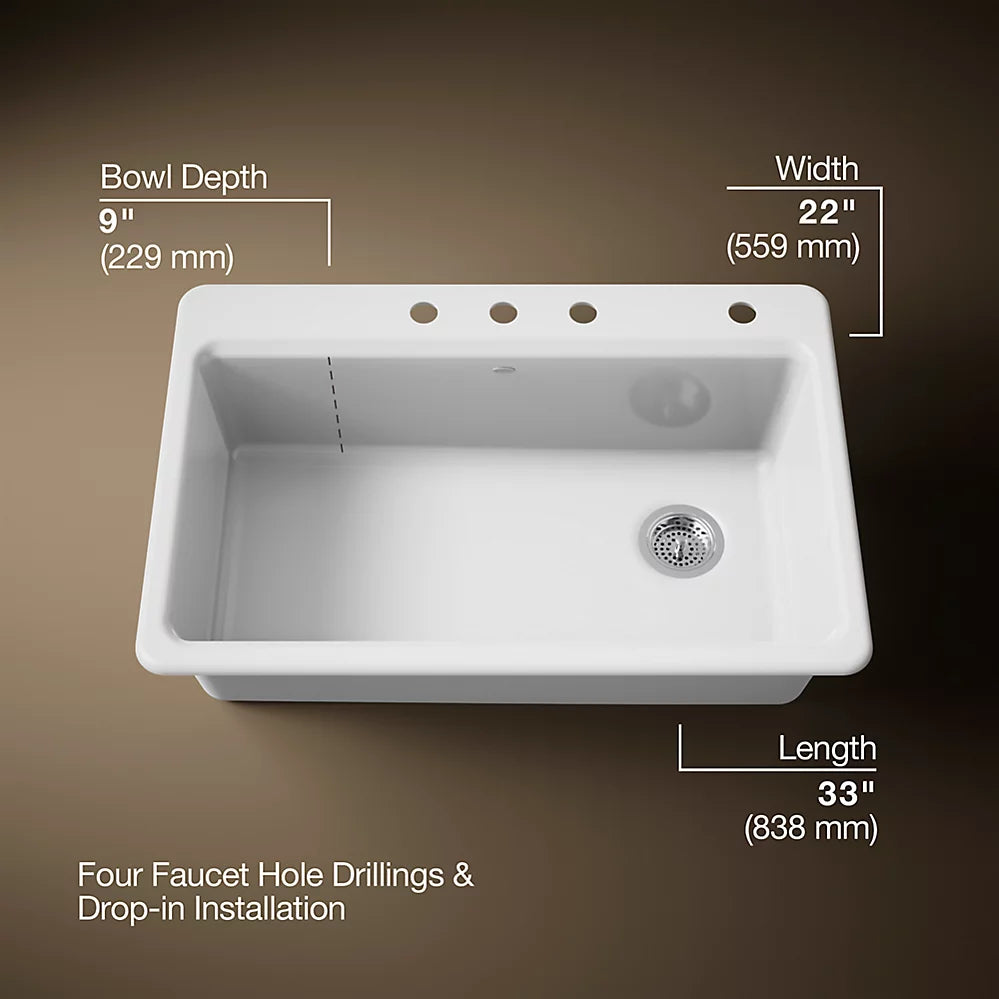 Kohler Riverby® 33" top-mount single-bowl workstation kitchen sink