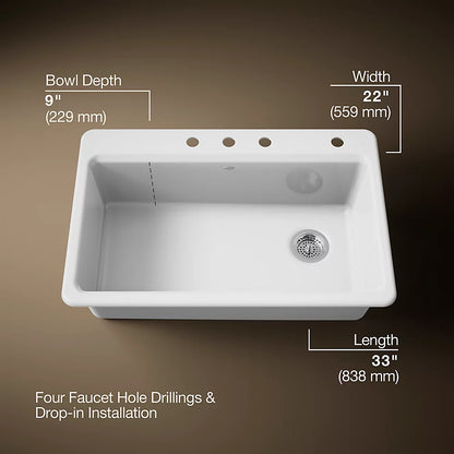 Kohler Riverby® 33" top-mount single-bowl workstation kitchen sink