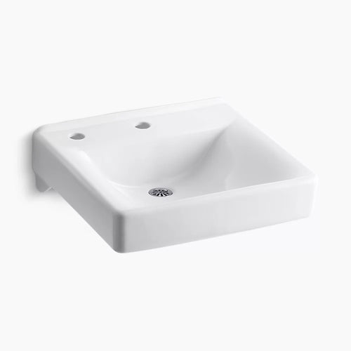 Kohler 20" x 18" wall-mount/concealed arm carrier bathroom sink with single faucet hole and left-hand soap dispenser hole