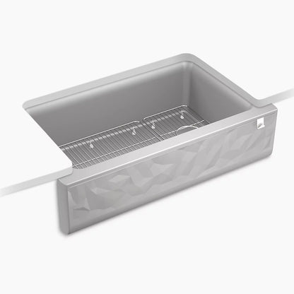 Kohler 34" undermount single-bowl farmhouse kitchen sink with faceted design