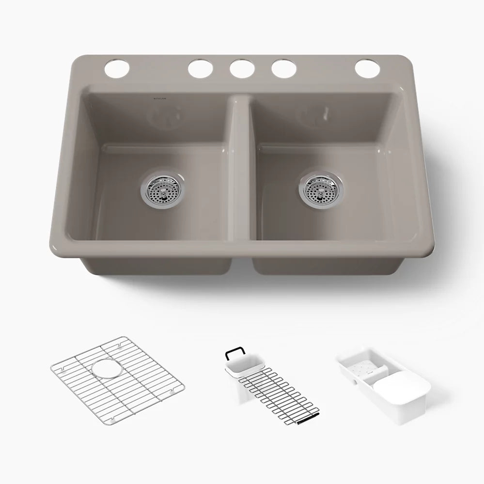 Kohler Riverby® 33" undermount double-bowl workstation kitchen sink