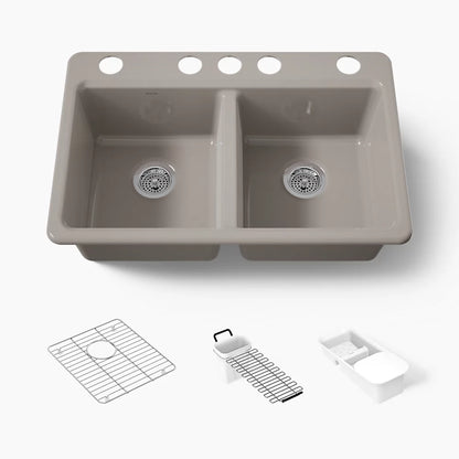 Kohler Riverby® 33" undermount double-bowl workstation kitchen sink