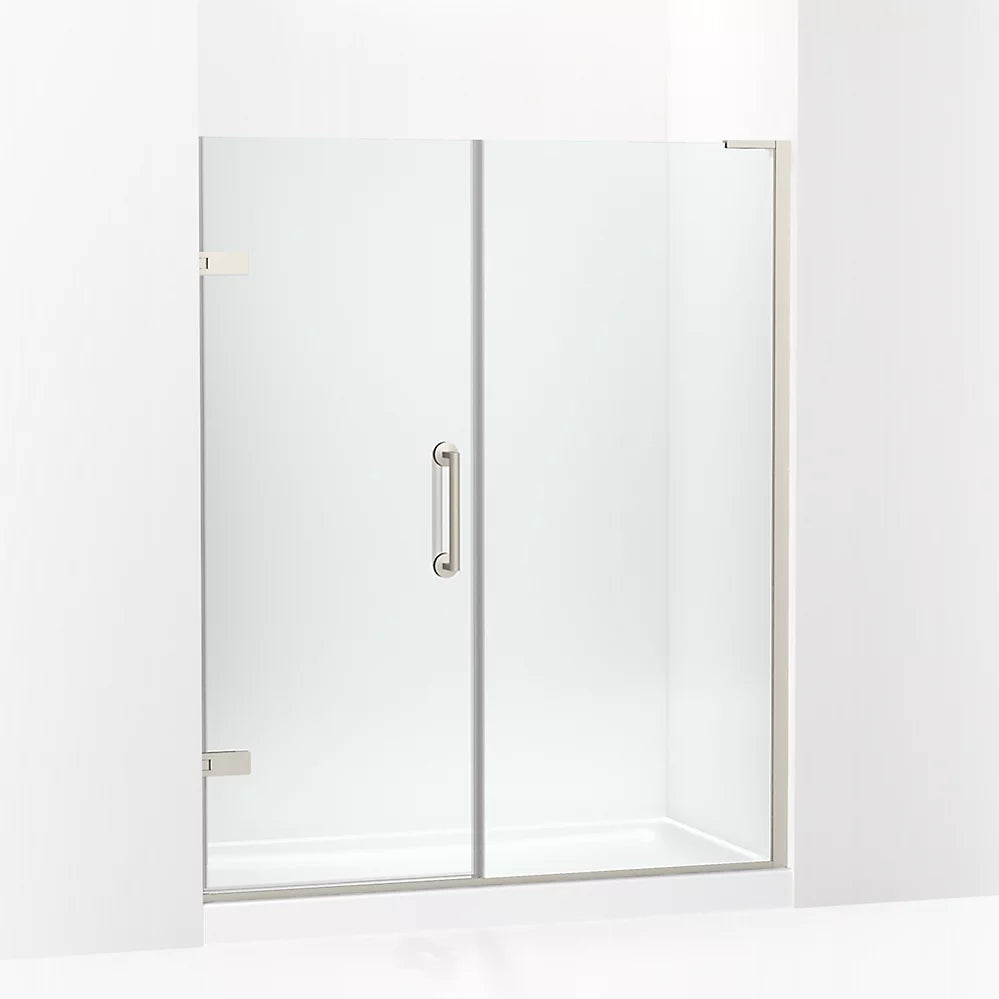 Kohler Frameless pivot shower door, 71-3/4" H x 58 - 58-3/4" W, with 3/8" thick Crystal Clear glass