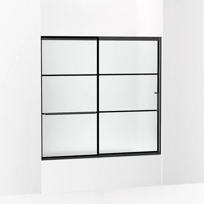Kohler Sliding bath door, 56-3/4" H x 56-1/4 - 59-5/8" W with heavy 5/16" thick Frosted glass with rectangular grille pattern