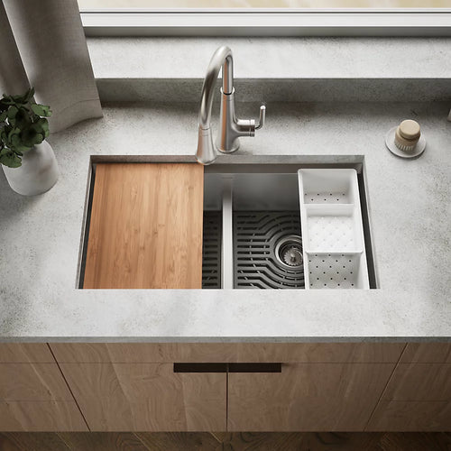 Kohler Task™ Smart Divide® Smart Divide® 33" top-/undermount double-bowl workstation kitchen sink
