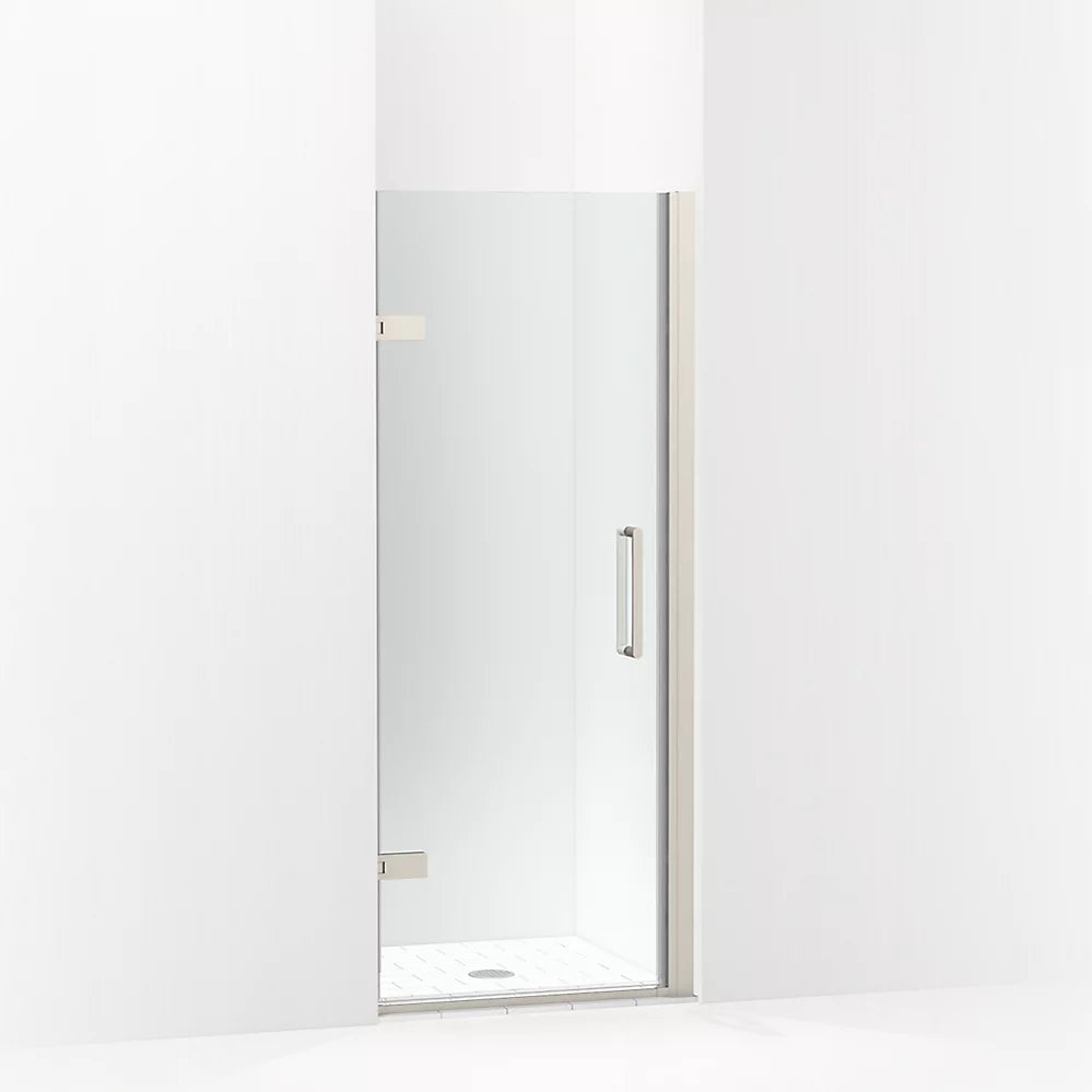 Kohler Frameless pivot shower door, 71-5/8" H x 27-5/8 - 28-3/8" W, with 3/8" thick Crystal Clear glass