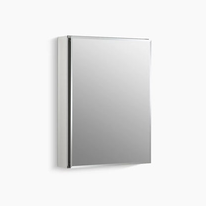 Kohler 20" W x 26" H aluminum single-door medicine cabinet with mirrored door, beveled edges