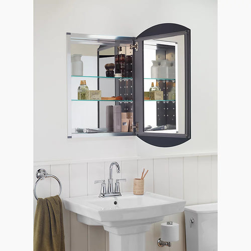 Kohler 20" W x 31" H aluminum single-door medicine cabinet, beveled edges