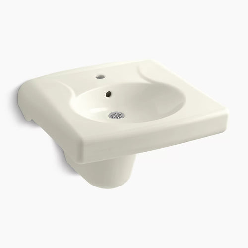 Kohler Wall-mount or concealed carrier arm mount commercial bathroom sink and shroud with single faucet hole