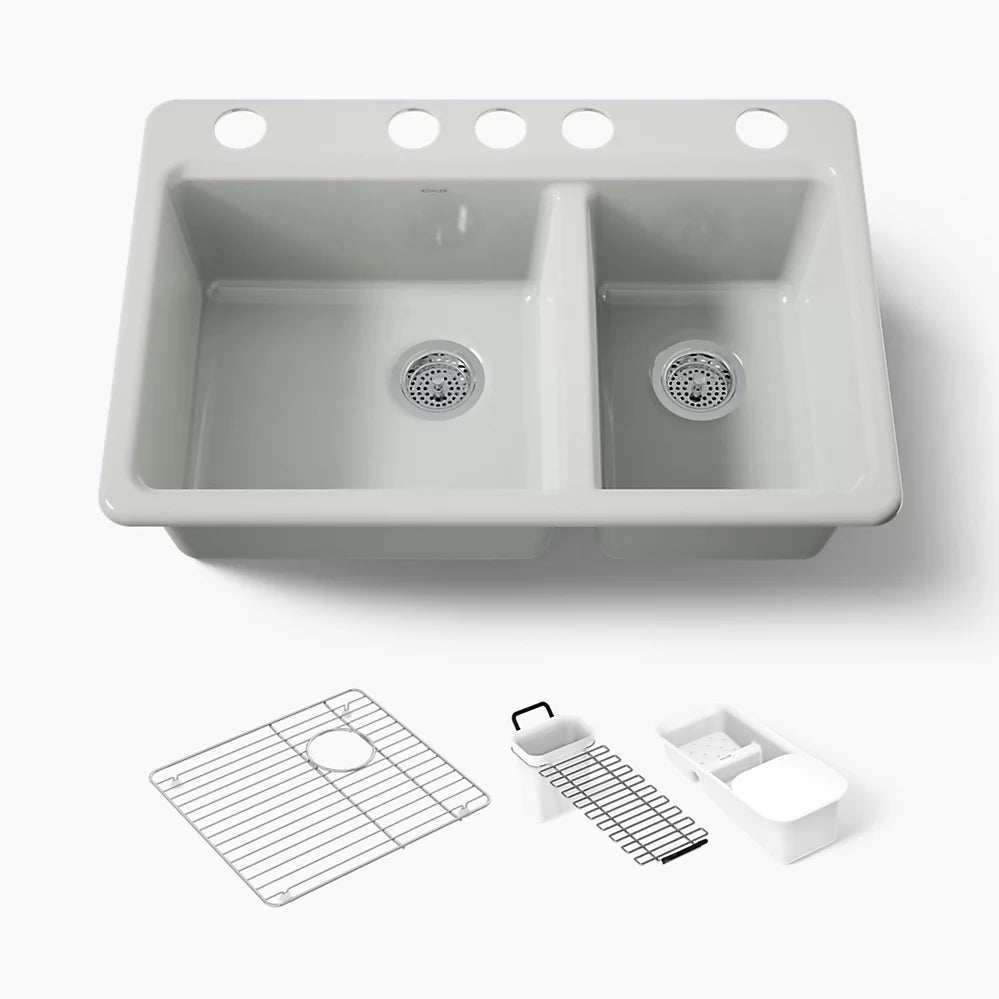 Kohler Riverby® 33" undermount double-bowl workstation kitchen sink