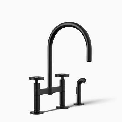 Kohler Billet® Two-hole bridge kitchen sink faucet with side sprayer
