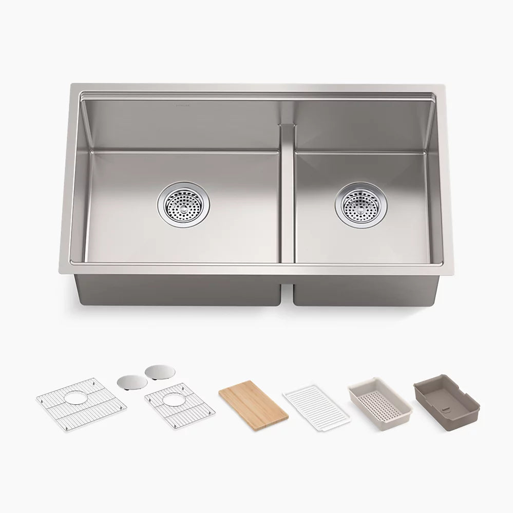Kohler Smart Divide® 32" undermount double-bowl workstation kitchen sink