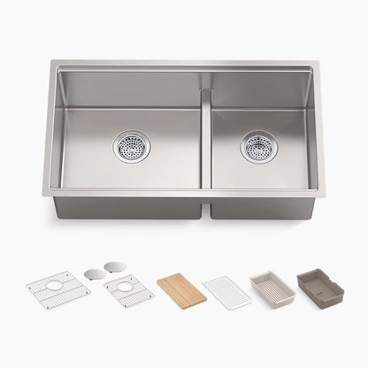 Kohler Smart Divide® 32" undermount double-bowl workstation kitchen sink