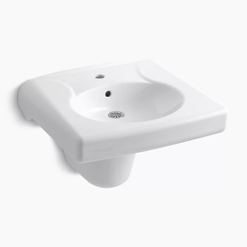 Kohler Wall-mount or concealed carrier arm mount commercial bathroom sink and shroud with single faucet hole
