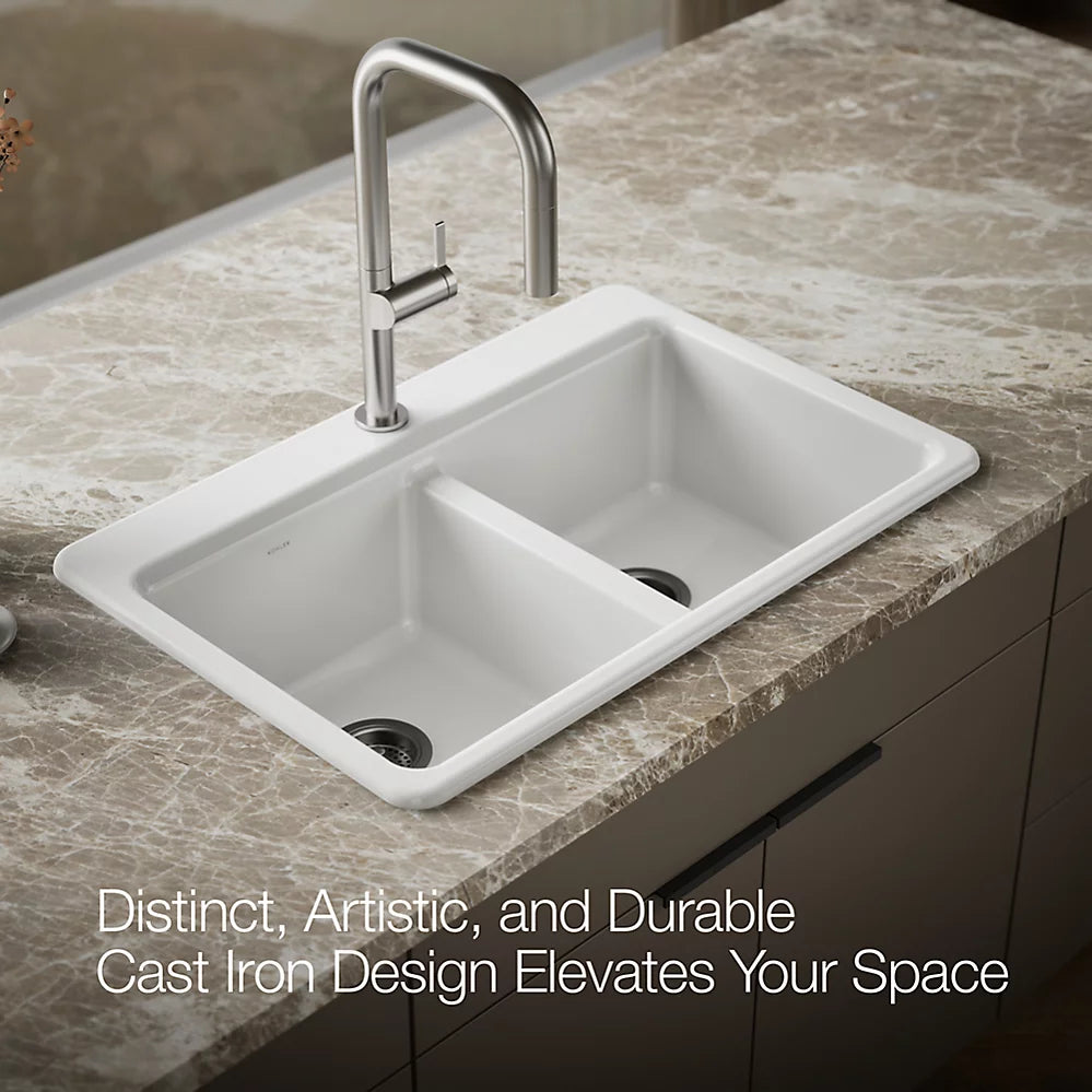 Kohler Riverby® 33" top-mount double-bowl kitchen sink