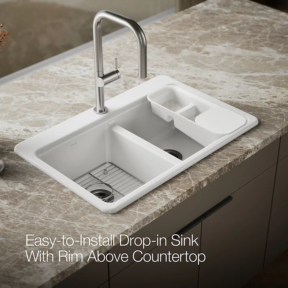Kohler Riverby® 33" top-mount double-bowl workstation kitchen sink