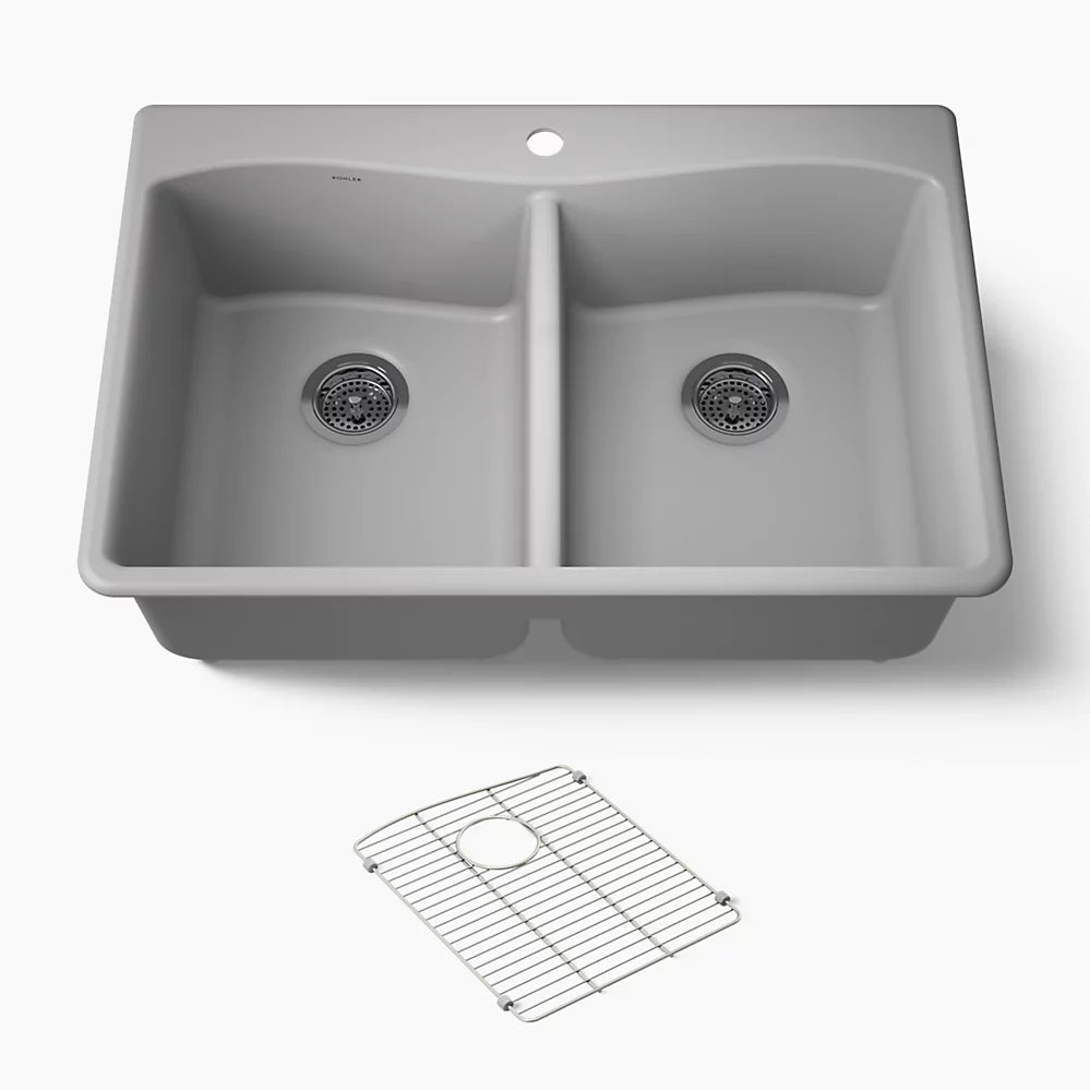 Kohler Kennon® 33" top-/undermount double-bowl kitchen sink