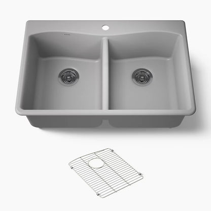 Kohler Kennon® 33" top-/undermount double-bowl kitchen sink