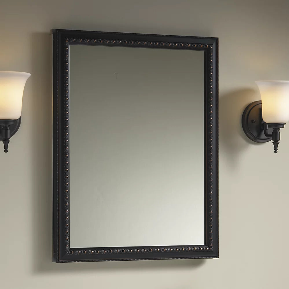 Kohler 20" W x 26" H aluminum single-door medicine cabinet with oil-rubbed bronze framed mirror door