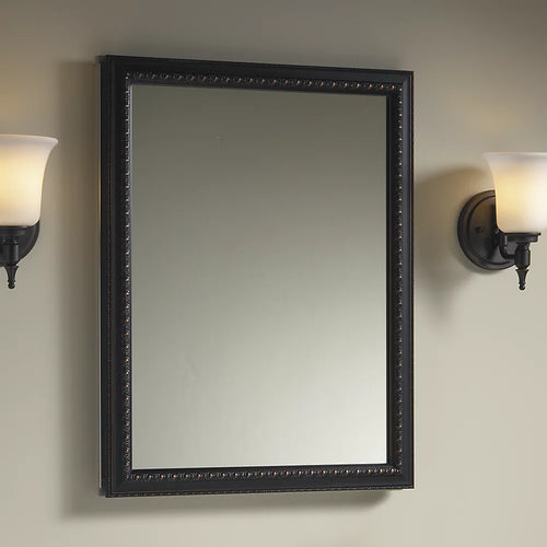 Kohler 20" W x 26" H aluminum single-door medicine cabinet with oil-rubbed bronze framed mirror door