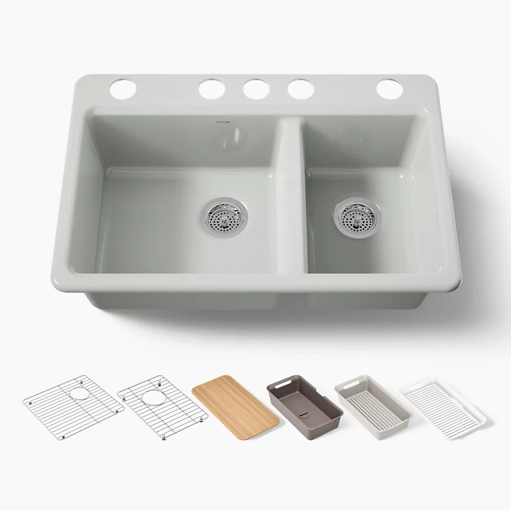 Kohler Riverby® 33" undermount double-bowl workstation kitchen sink