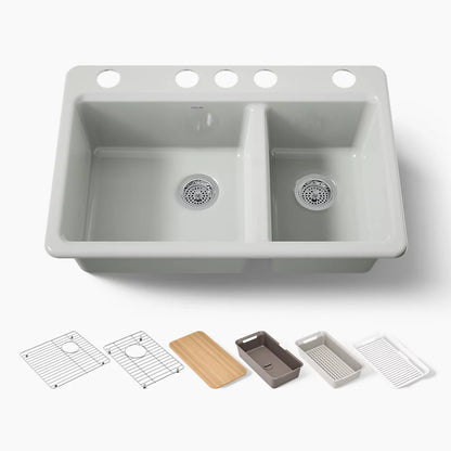 Kohler Riverby® 33" undermount double-bowl workstation kitchen sink