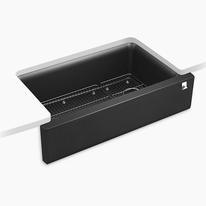 Kohler 34" undermount single-bowl farmhouse kitchen sink with fluted design