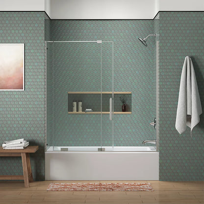 Kohler Sliding bath door, 58-1/4" H x 55-3/4 - 59-3/4" W, with 5/16" thick Crystal Clear glass