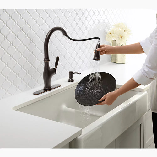 Kohler Smart Divide® 35-1/2" undermount double-bowl farmhouse kitchen sink with short apron