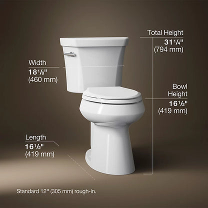 Kohler Two-piece elongated toilet with concealed trapway, 1.28 gpf