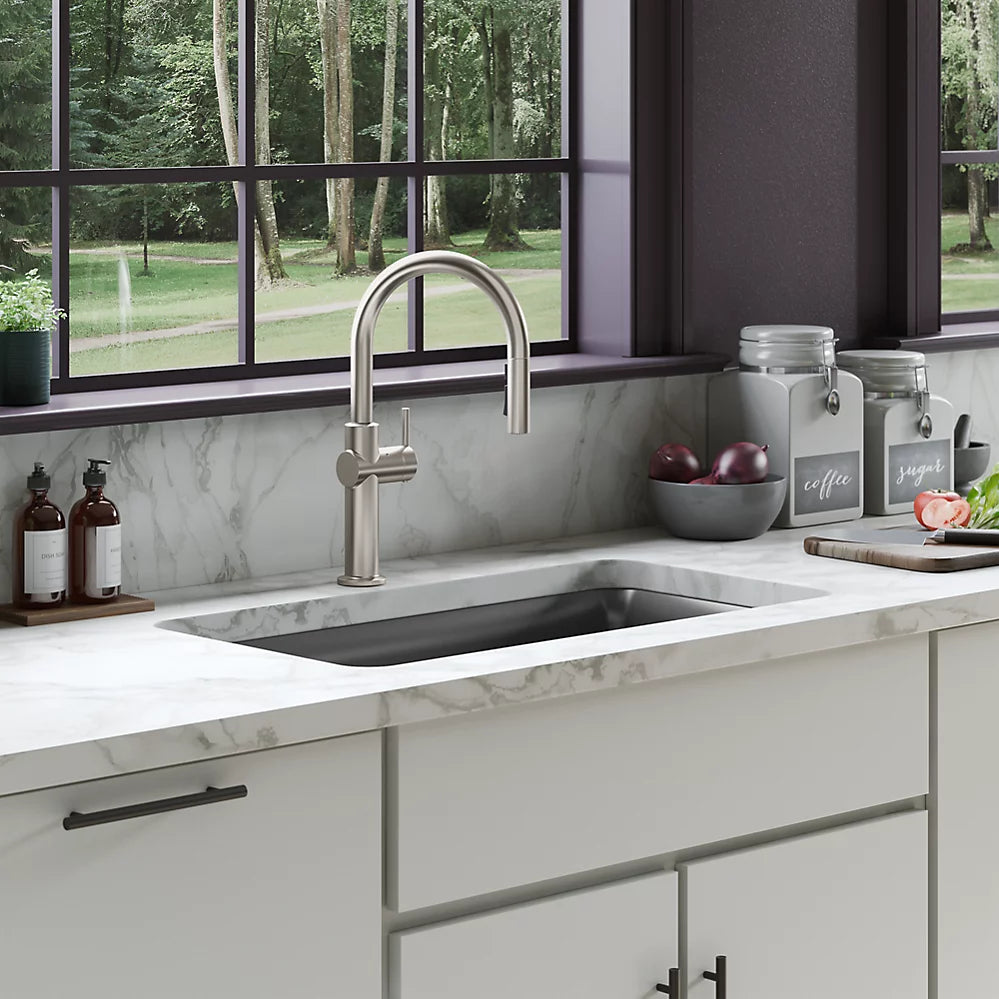 Kohler Touchless pull-down kitchen sink faucet with three-function sprayhead