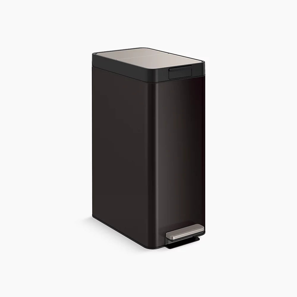 Kohler 13-gallon stainless steel slim step trash can with bifold lid