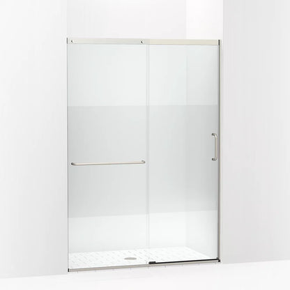 Kohler Sliding shower door, 75-1/2" H x 50-1/4 - 53-5/8" W, with heavy 5/16" thick Crystal Clear glass with privacy band