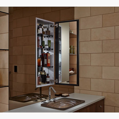 Kohler 15" W x 36-1/8" H aluminum single-door medicine cabinet with 170 degree hinge