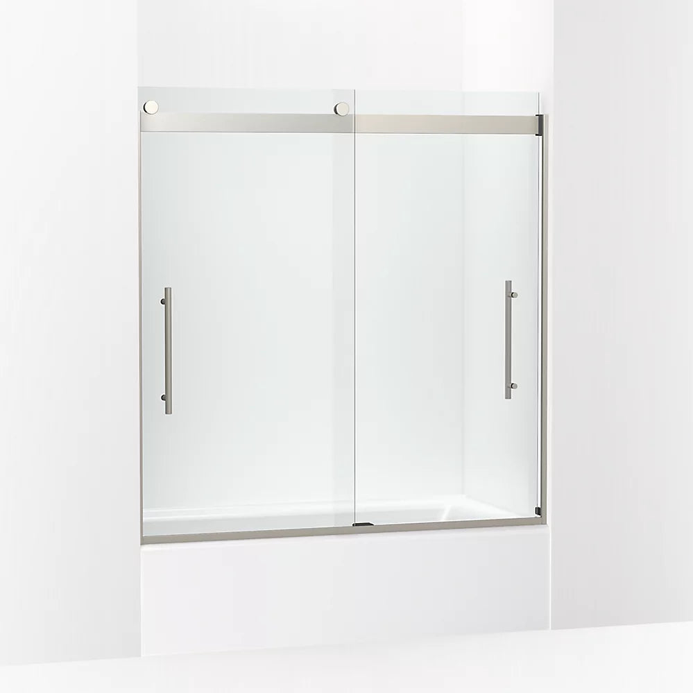 Kohler Frameless sliding bath door, 61-9/16" H x 56-5/8 - 59-5/8" W, with 5/16"-thick Crystal Clear glass