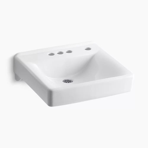 Kohler 20" x 18" wall-mount/concealed arm carrier bathroom sink with 4" centerset faucet holes and right-hand soap dispenser hole