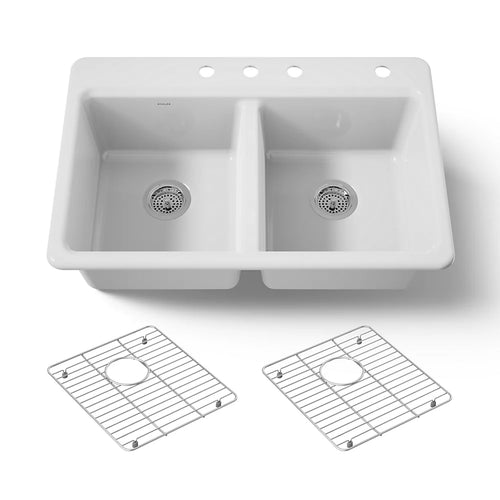 Kohler Riverby® 33" top-mount double-bowl kitchen sink