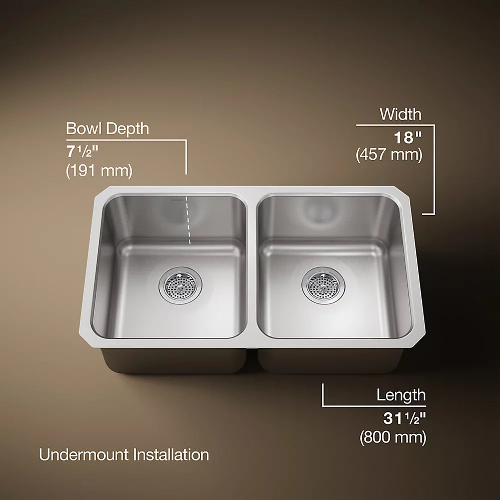 Kohler Undertone® 31-1/2" undermount double-bowl kitchen sink