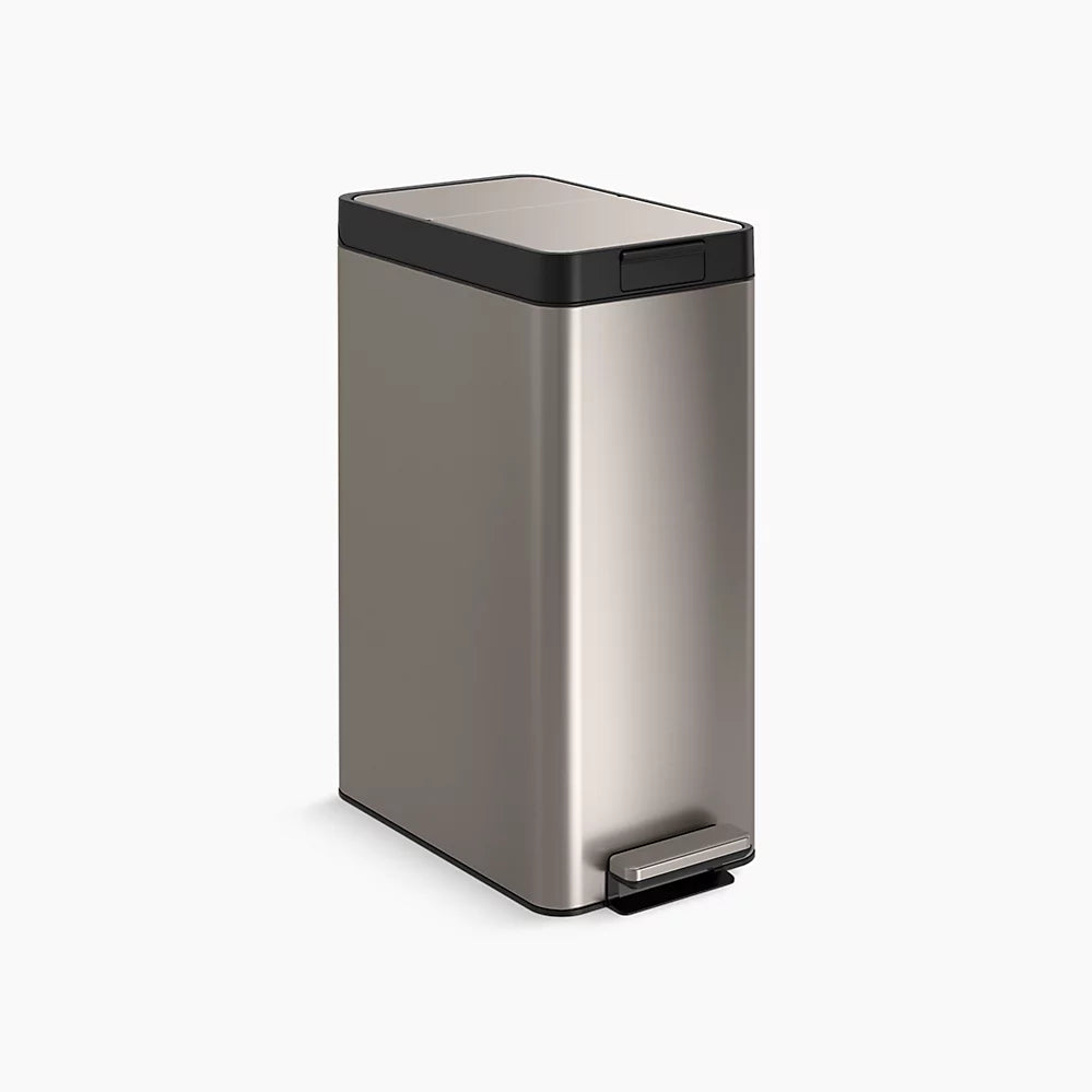 Kohler 13-gallon stainless steel slim step trash can with bifold lid