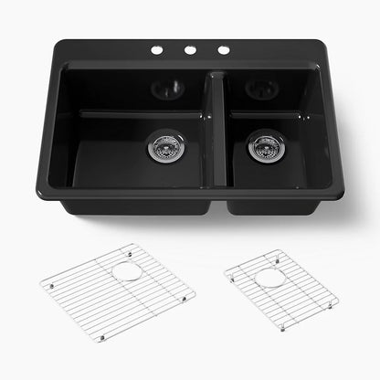 Kohler Riverby® 33" top-mount double-bowl kitchen sink