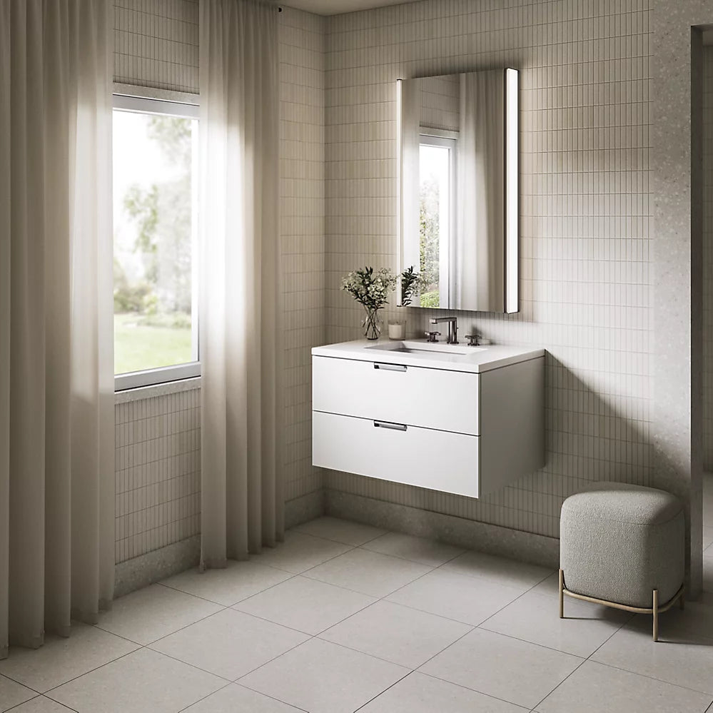 Kohler 30" wall-hung bathroom vanity cabinet with sink and quartz top