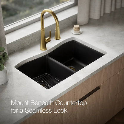 Kohler Kennon® 33" top-/undermount double-bowl kitchen sink