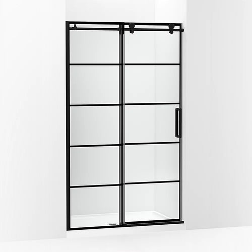 Kohler Sliding shower door, 78" H x 44-1/8 - 47-7/8" W, with 3/8" thick Crystal Clear glass with rectangular grille pattern