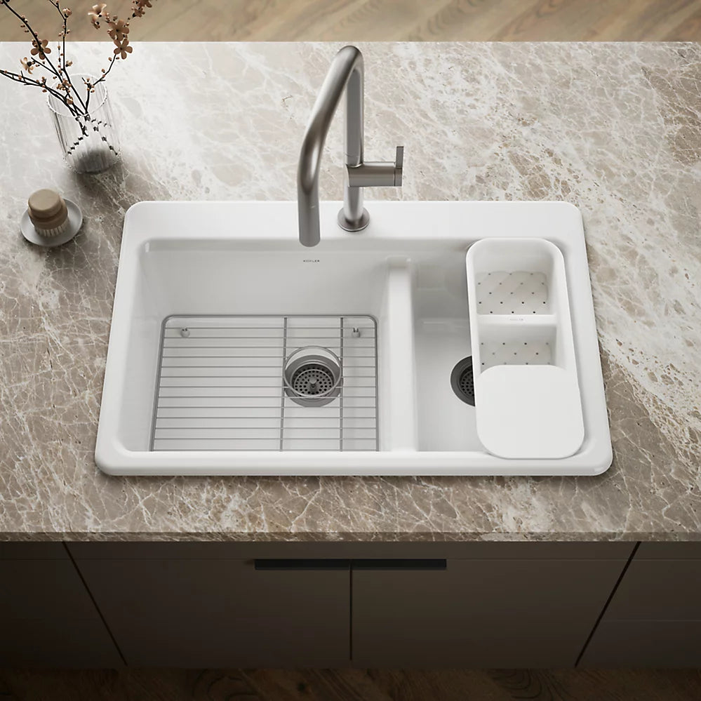 Kohler Riverby® 33" top-mount double-bowl workstation kitchen sink