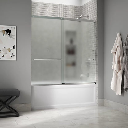 Kohler Sliding bath door, 56-3/4" H x 56-1/4 - 59-5/8" W, with 1/4" thick Frosted glass