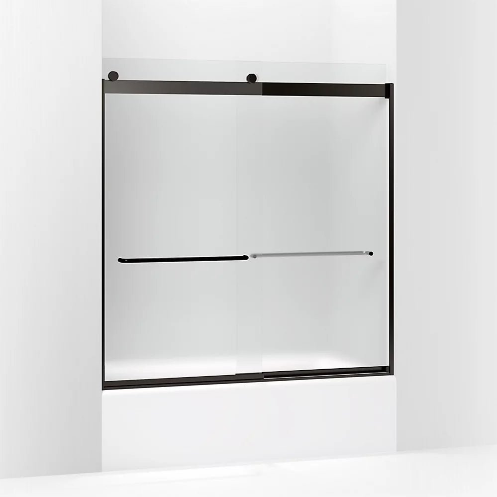 Kohler Sliding bath door, 62" H x 56-5/8 - 59-5/8" W, with 1/4" thick Frosted glass