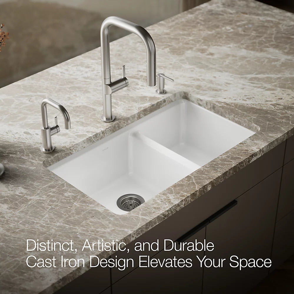 Kohler Riverby® 33" undermount double-bowl workstation kitchen sink